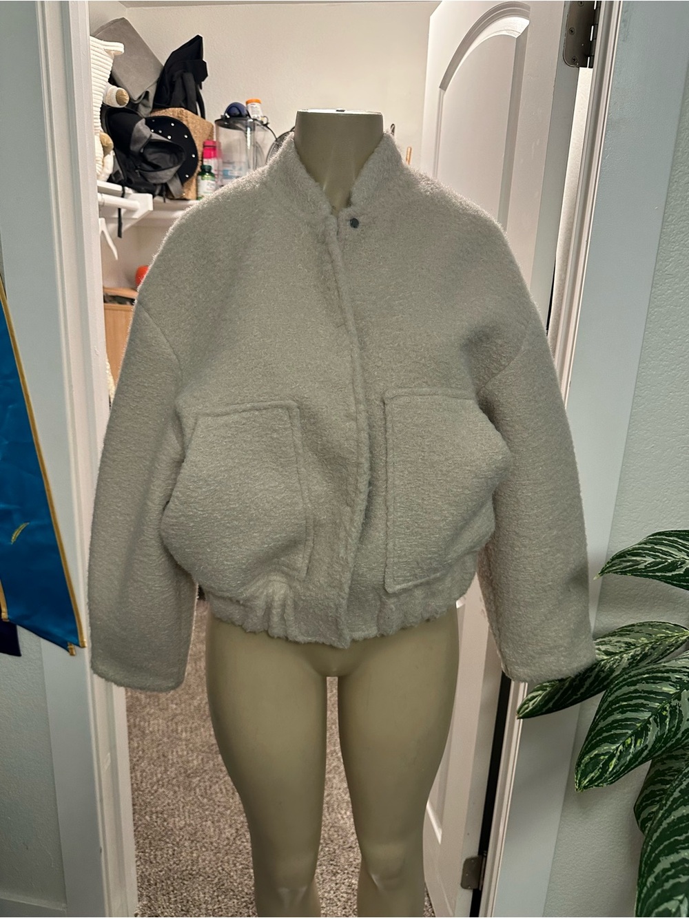 Mango Cream Sherpa Bomber Jacket